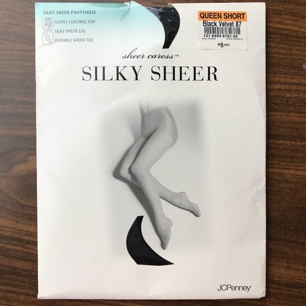 Vintage Pantyhose M Sheer Toe Black Silky 80s New